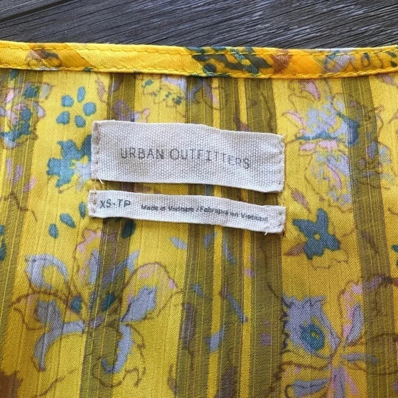 Urban Outfitters Yellow Gold Pippa Chiffon Tiered Floral Mini Dress Size XS - Picture 6 of 14